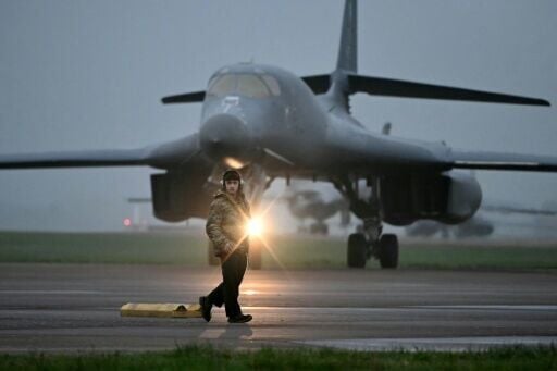 A US Air Force B-1 Lancer bomber landed at Britain's Fairford base on Saturday, an AFP photographer saw