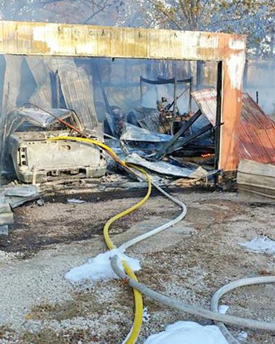 This 40-by-60-foot metal building in rural De Soto was destroyed by fire, along with the shed's contents.