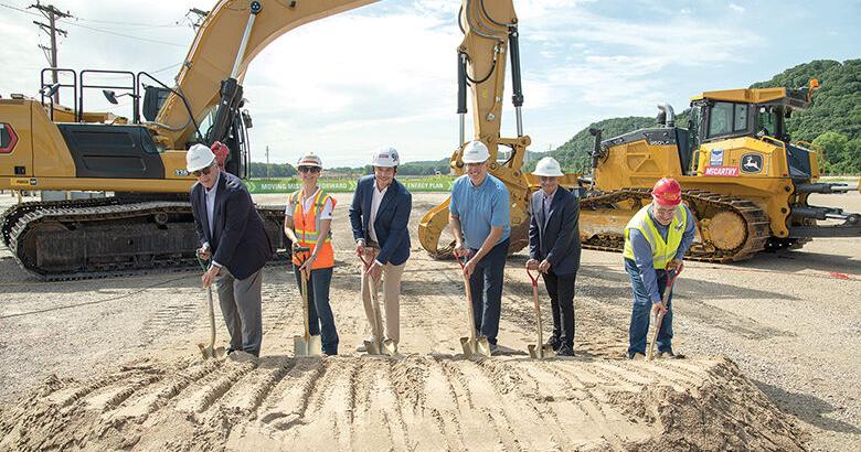 Taking part in the groundbreaking ceremony Monday at Ameren’s Big Hollow Energy Center from left are Dennis Gannon, county executive; Rachelle Lengermann, president of Plocher Construction; Kyle Smith of McCarthy Building Companies; David Haug, superintendent of Jefferson R-7 School District; Ajay Arora, Ameren vice president and chief growth and development officer; and Jeff Moore, Ameren director.