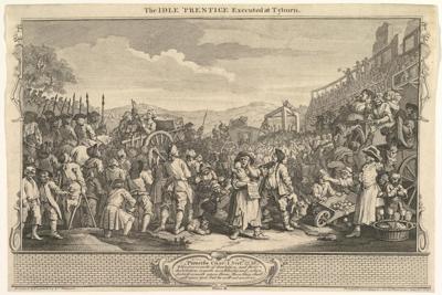 A 1747 print of a public execution at the so-called Tyburn Tree, a gallows in London that served for hundreds of years as a site of hangings.