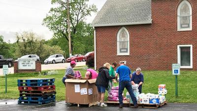 Toilet paper was handed out as part of a recent food distribution event at Herculaneum United Methodist Church