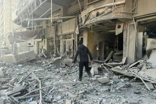 Debris at the site of Israeli airstrikes in the southern suburbs of Beirut