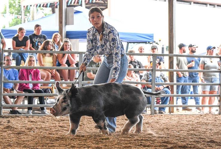 Morgan Crosby, 15, of Hillsboro and her grand champion hog, which sold for $4,162.62.