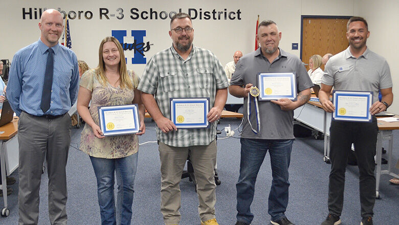 The Hillsboro R-3 School District’s Transportation Department was recognized at the district’s April 16 school board meeting for achieving a perfect score in inspections by the Missouri Department of Transportation.