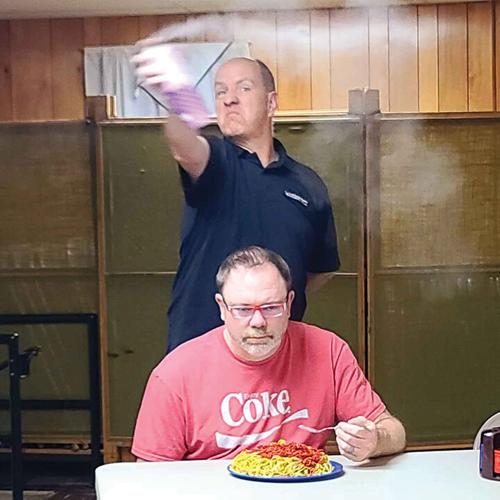 Eric Haynes of Arnold, standing, and Brian Ferris of Hillsboro rehearse for "The Odd Couple," which will run today, Nov. 7, through Sunday.