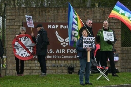 In Englad, anti-war protesters gathered outside Fairford air force base, southwest England