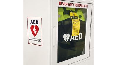 Automated external defibrillators (AEDs) like this one will be installed throughout the area.