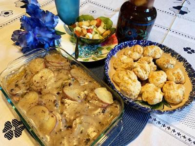 Steak and Potato Bake, Cheddar-Ranch Biscuits