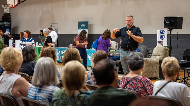 Joe Thurman, Jefferson College history instructor and podcaster, spoke about the history of Jefferson County’s Selma Castle at the Festus Senior Expo in June.