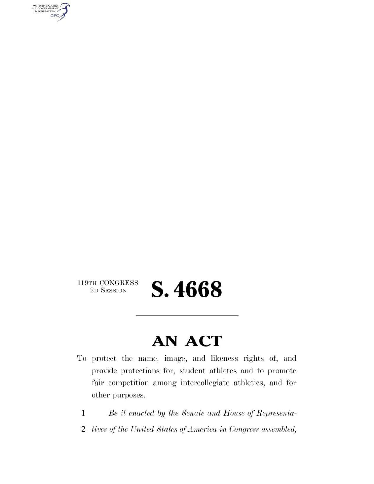FNF - NC - Protect College Sports Act of 2026 Senate Bill 4663