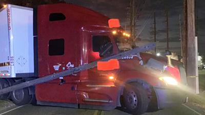 Tractor-trailer knocks down pole on Arnold Tenbrook Road.