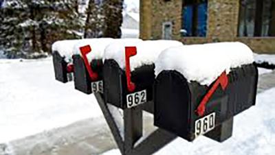 snow-covered mailboxes