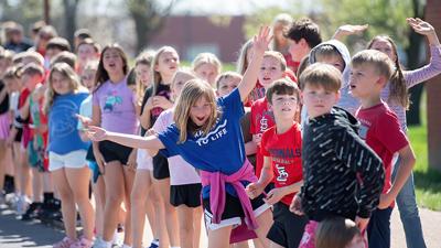Students from Seckman Elementary School celebrate the annual March for Hunger on March 26.