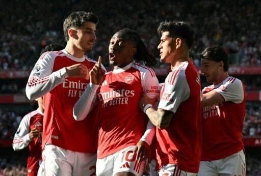 Arsenal's Eberechi Eze celebrates his goal against Newcastle