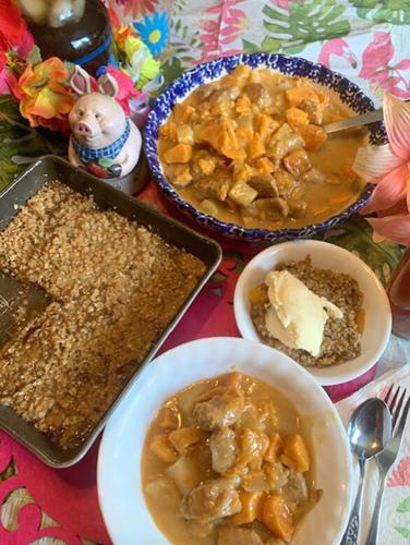 My Leader Yummy: Hawaiian Pork Stew and Crunchy Peach Crisp