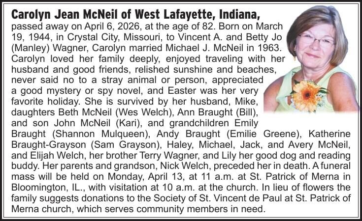 Carolyn Jean McNeil, 82, West Lafayette, Ind.