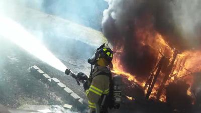 This shed on Pearl Drive in Arnold was destroyed by fire.