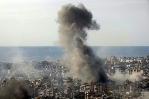 Smoke rises from the site of an Israeli air strike in Beirut’s southern suburbs