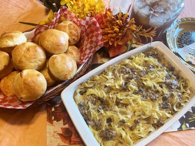 Beef Stroganoff Casserole, Quick Dinner Rolls