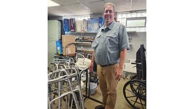 St. Martin United Church of Christ pastor, the Rev. David Poe, in his church’s medical equipment room, the newest addition to the St. Louis Health Equipment Lending Program (HELP).