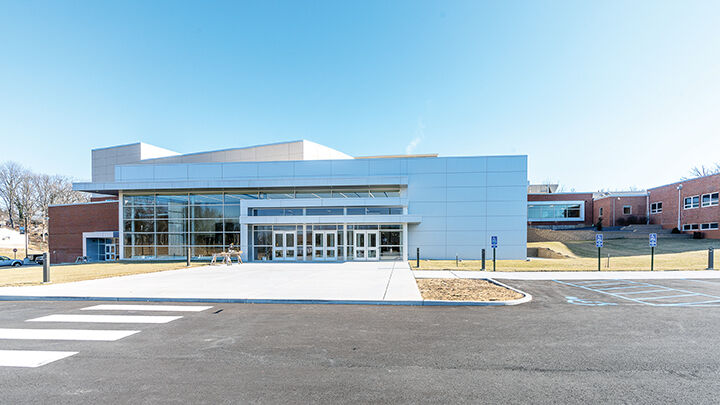 Performing arts center entrance from the parking lot.