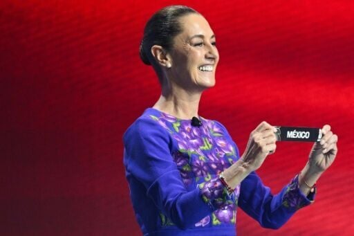 Mexico's President Claudia Sheinbaum shows her country at the World Cup draw