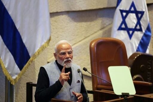 Indian Prime Minister Narendra Modi addresses the Israeli parliament, the Knesset, in Jerusalem