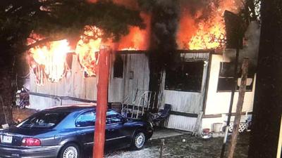 This mobile home on Pleasant Heights Drive southwest of Festus was destroyed by fire.