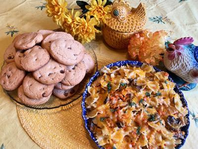 Chicken & Bowtie Pasta, Peanut Butter-Chocolate Chip Cookies