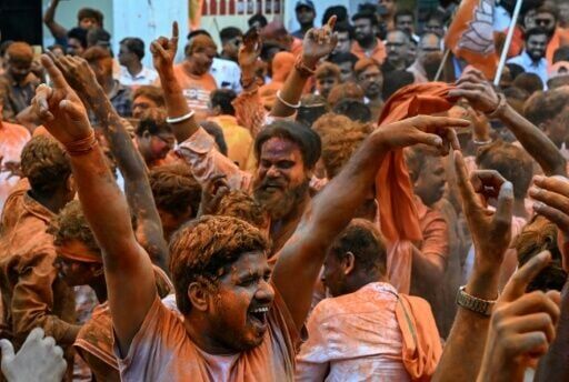 BJP supporters celebrate in Kolkata