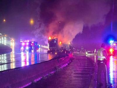 Fire destroys tractor-trailer following crash on I-44 in Eureka