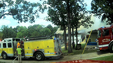 This pool house off Hwy. H just south of De Soto was damaged by fire.