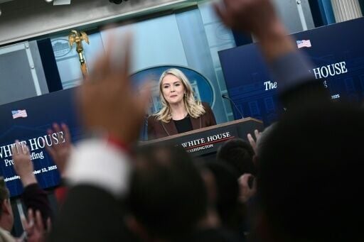 White House Press Secretary Karoline Leavitt takes questions during the press briefing in the Brady Briefing Room of the White House in Washington, DC, on November 12, 2025.