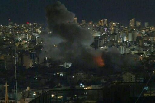 Plumes of smoke rising from the southern suburbs of Beirut, where Israel said it launched strikes