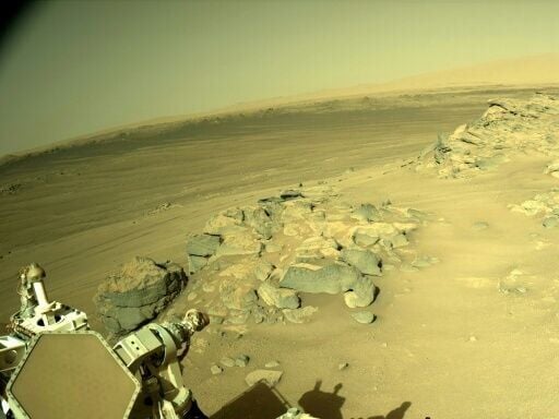A partial selfie taken by NASA's Perseverance rover on Mars in 2021