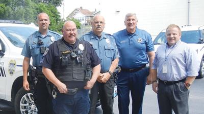 From left, Officer Michael Beutel, Sgt. Robert Gunnett, Sgt. Dick Tufts, Chief Steve Meinberg and Capt. Darrick Curtis.