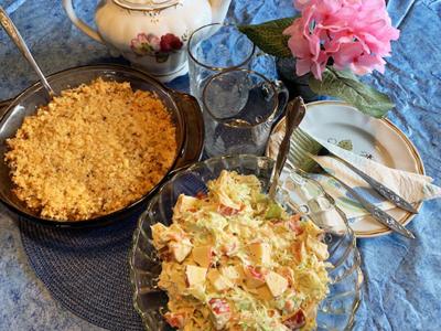 Oven Beef Hash, Poppy Seed Apple Slaw