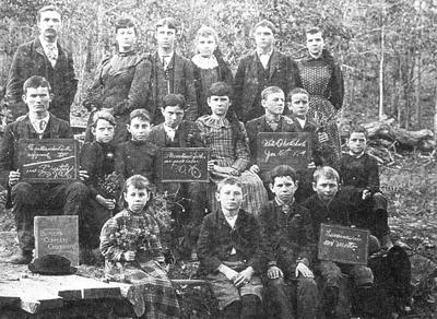 Teacher G.E. Bonacker with students at the White Oak School in 1894.