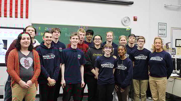 The junior law enforcement class at South Technical High School is instructed by Jenn Werges, standing on far right.