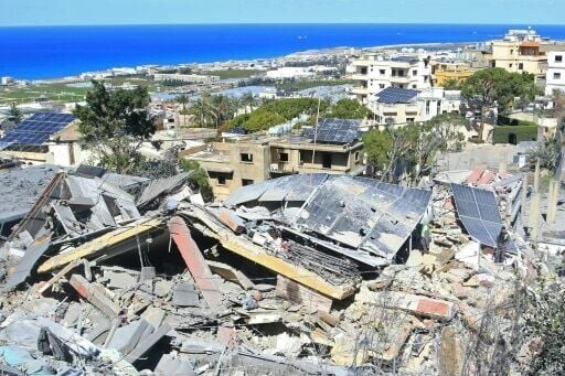 The site of an Israeli airstrike that targeted a neighborhood in the southern Lebanese village of Ghaziyeh on March 8, 2026