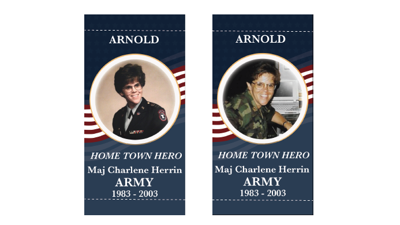 Pictured is an example of what the banner may look like for Arnold’s new Hometown Hero banner program. The city is accepting applications through Oct. 30 for people to purchase a banner for $100 that will be displayed on light poles along Michigan Avenue.