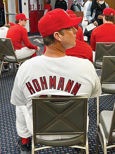 An actor wears a St. Louis Cardinals Hohmann jersey during the filming of “Soul on Fire.”
