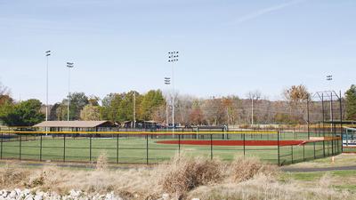 A completed baseball field at Lions Park with new turf.