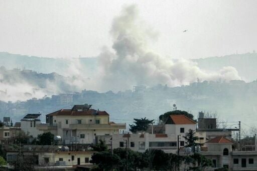 Smoke rises following an Israeli airstrike on the village of Taybeh in southern Lebanon on March 28, 2026