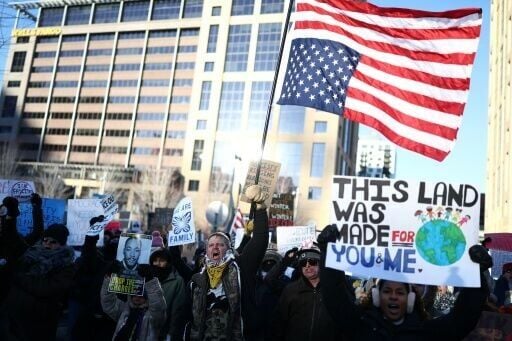 Many protesters wore ski gear to brave the temperatures that hovered around 1F (-17C)