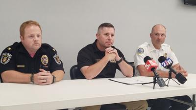 From left, Hillsboro Police Chief Darrick Curtis, Jefferson County Undersheriff Tim Whitney and Arnold Police Maj. Clinton Wooldridge announce a combined effort by law enforcement agencies to check on sex offender compliance on Oct. 31.