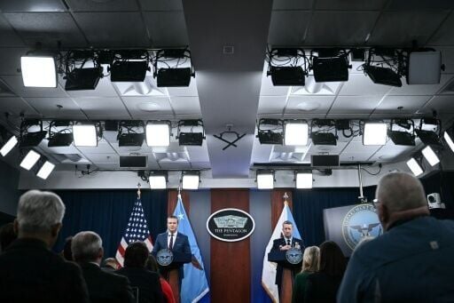 (L/R) US Defense Secretary Pete Hegseth and the Chairman of the Joint Chiefs of Staff General Dan Caine briefed reporters in Washington on the progress in the war