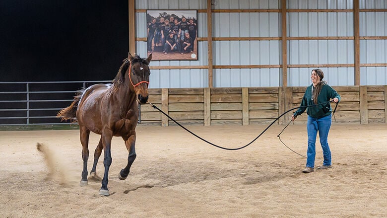 Rachel McConville of Festus practices with Dakota, a 22-year-old horse.