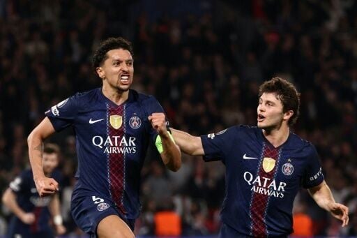 PSG's Desire Doue teed up Marquinhos (L) to finish from close range