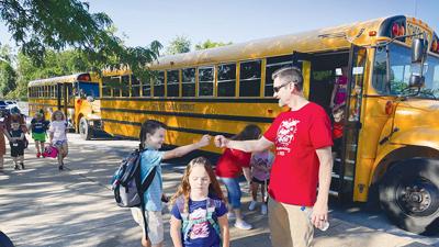 Lone Dell Elementary School students are greeted on the first day of school. Enrollment has been declining at Fox C-6 for the last 10 years.